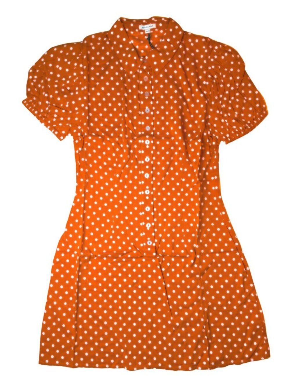 WeWoreWhat Elle Dress M Bran Rust Polka Dot Puff Sleeve Mini Shirt Dress NWT - Picture 3 of 11